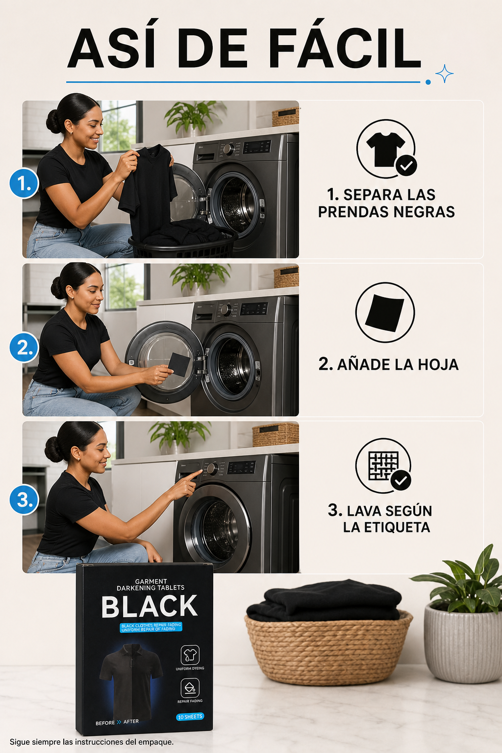 BLACK · Hojas para renovar prendas negras · 10 unidades